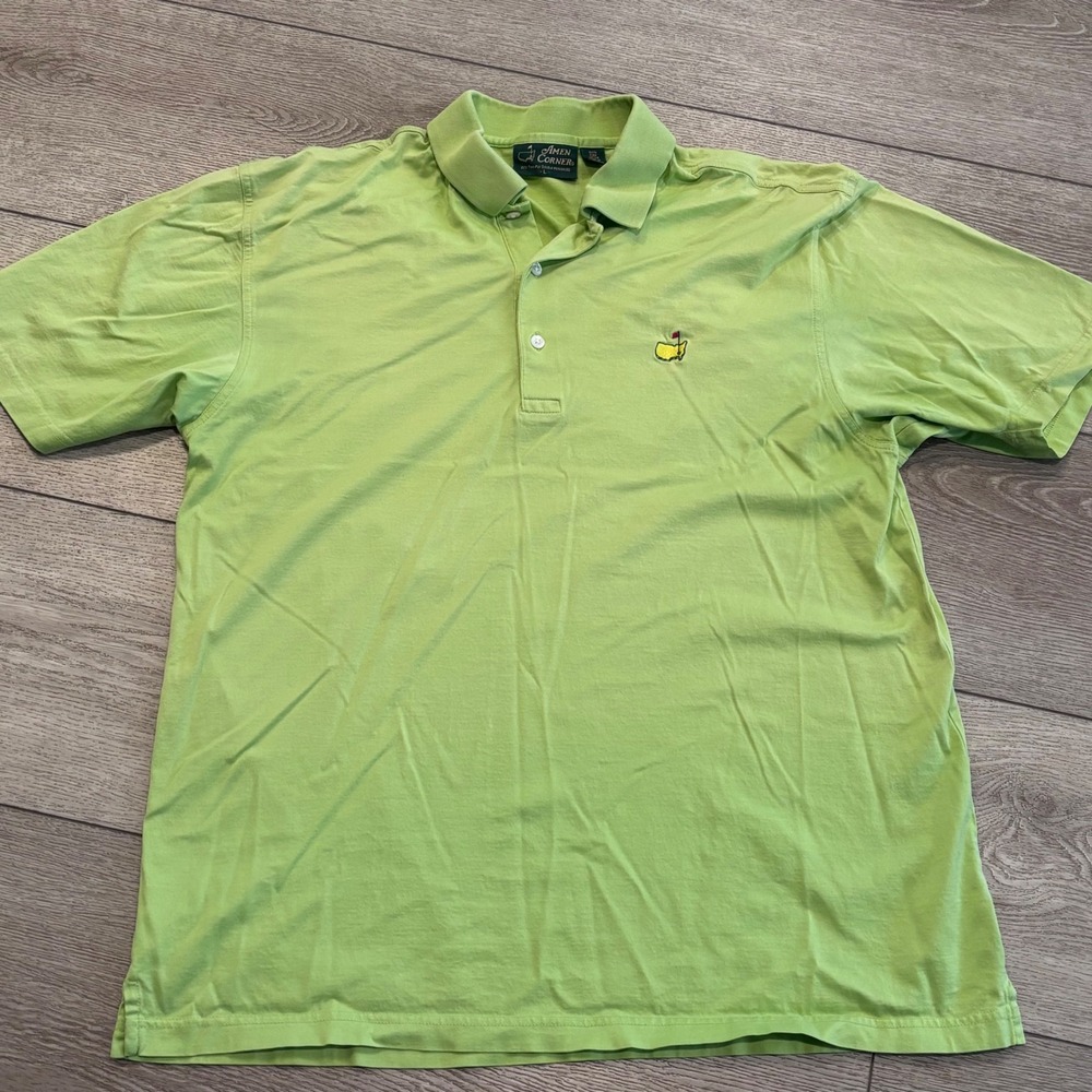 Masters Amen Corner Golf Polo Shirt Mens Large Green Pima Cotton Preppy Casual